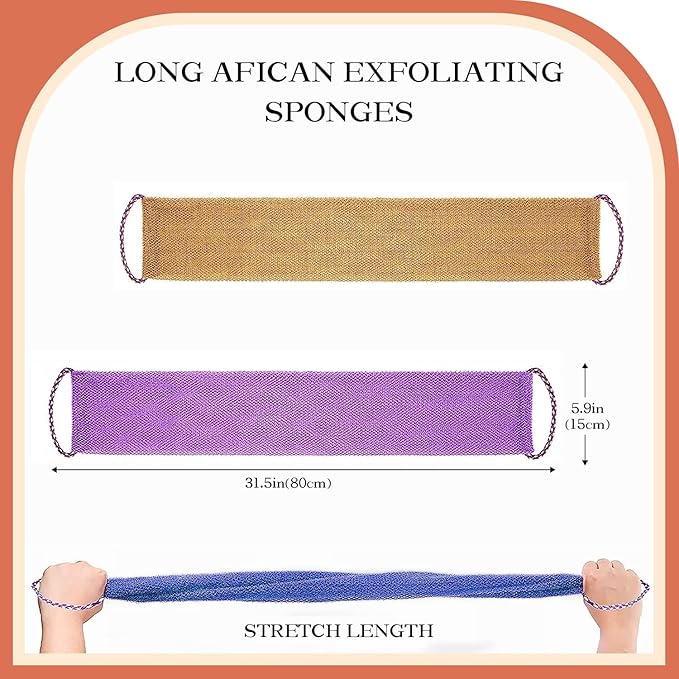 Dr.Pedi 3 Pieces African Net Sponge with Handles Long African Exfoliating Net Washcloth Bath Sponge Net Cloth Wash Net Body Back Scrubber for Shower Loofah