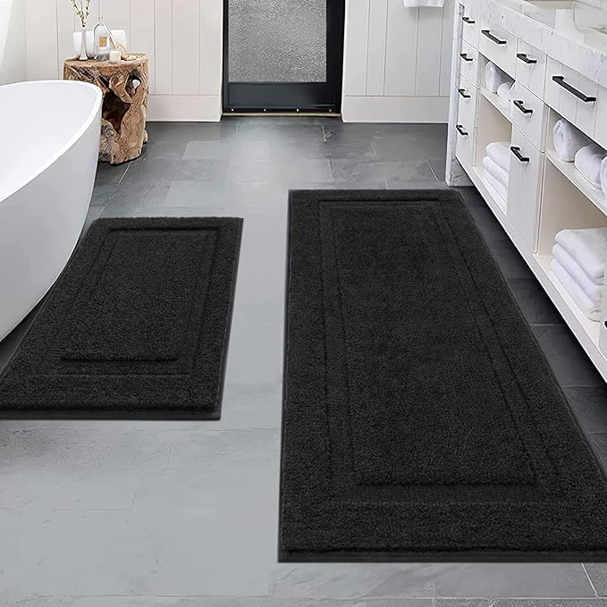 SHACOS Black Bathroom Rugs Sets 3 Piece Bath Mat U Shaped Toilet Rug