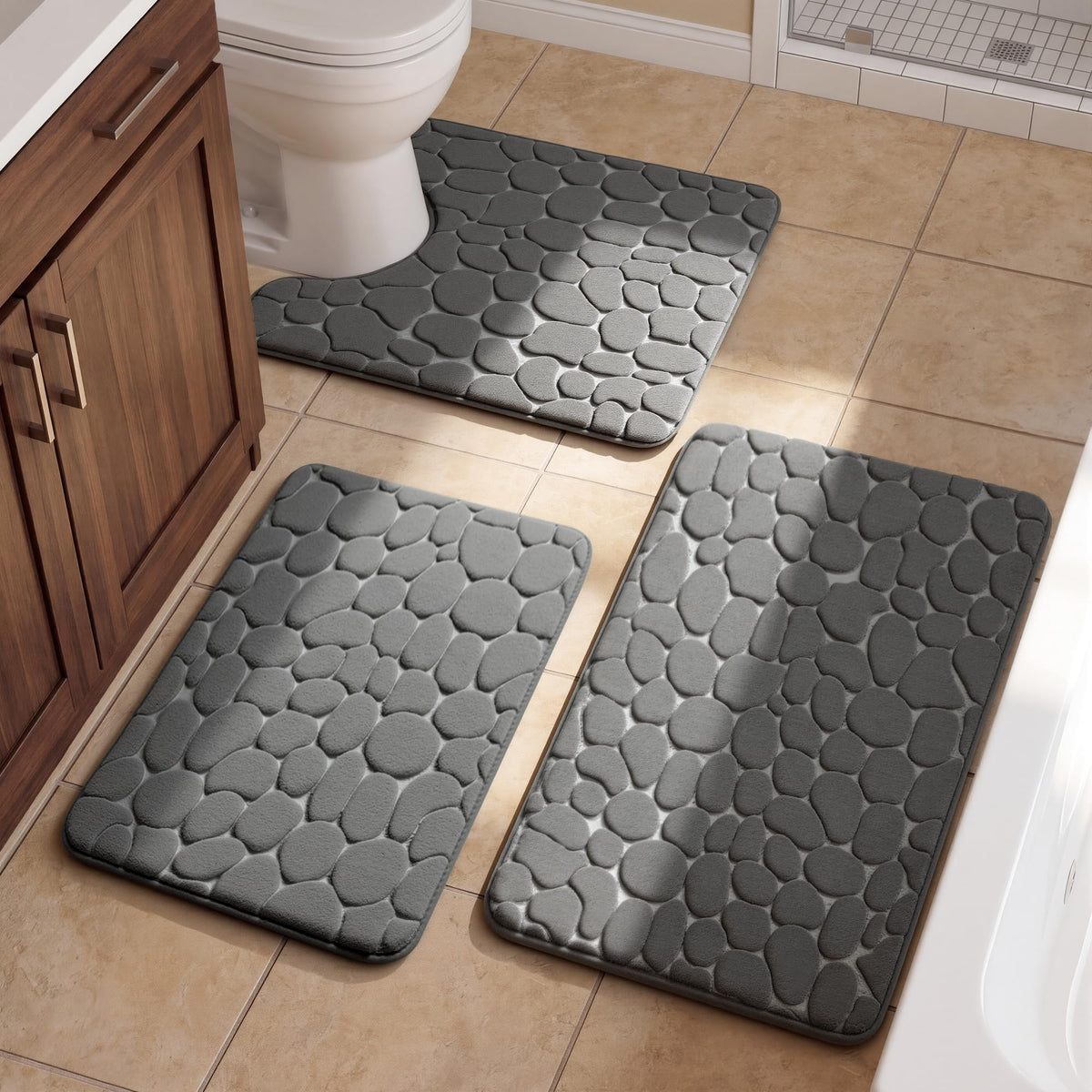 YIHOUSE Bathroom Rugs Mat Set, Memory Foam Bath Mat 5 Piece Dark Grey