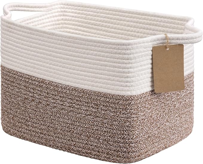 Goodpick Extra Large Woven Rope Storage Basket, Rectangle, Light Gray