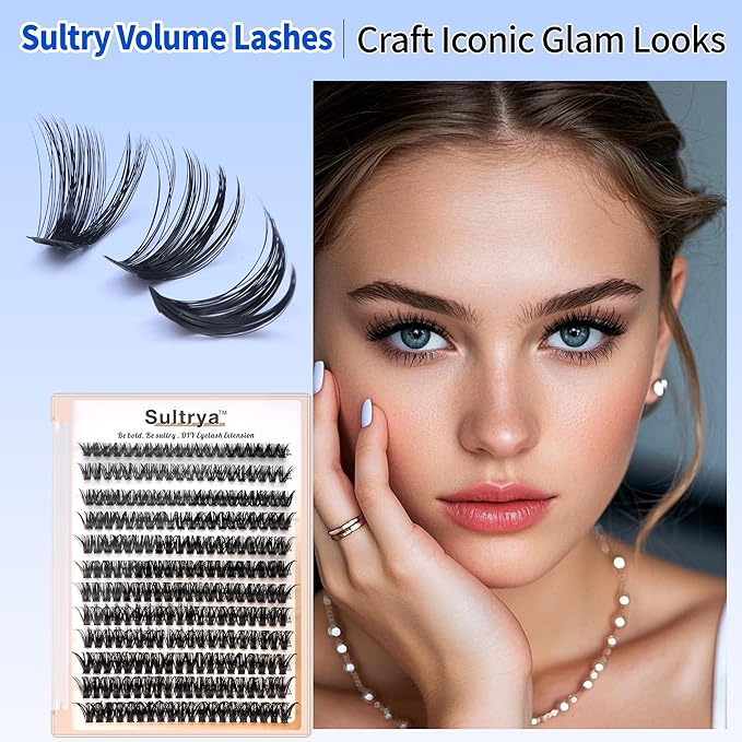 Lash Clusters 12-Row 9-16mm Volume Lashes 30D-80D Options 240pcs False Eyelashes DIY Eyelash Extensions for Dense Volume Look Black (60D)