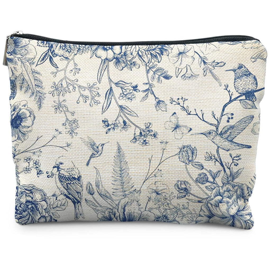 RYYCDOI Vintage Boho Beige Floral Makeup Bag, Modern Farmhouse Green Tulip Flower Cosmetic Bags for Women, Contemporary Leaf Botanical Zipper Makeup Pouch