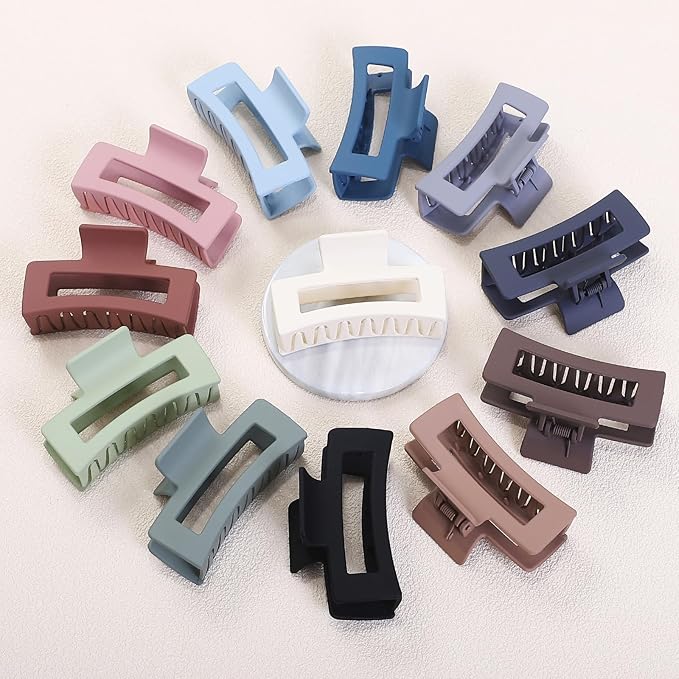 Sisiaipu Hair Accessories - 12 Pcs 3.5 Inch Square Rectangle Jaw Clips for Women and Girls, Multicolor, Thick and Thin Hair