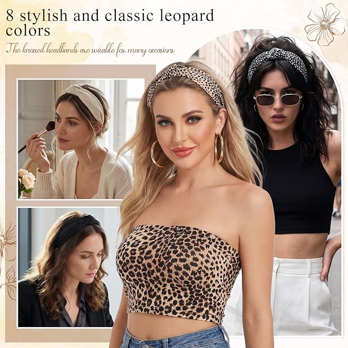 obeoby 8Pcs Fashion Leopard Headbands, Mothers Day Gift for Grandmother Knotted Headbands for Women Mom