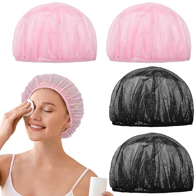 4 Pcs Mesh Hair Net Sleeping Bonnets Night Hair Nets Cap Colorful Plopping Polyester Cap Hairnet Snoods Wrap Bath Clean Wash Face Protector for Women Drying Curly Long Natural Straight