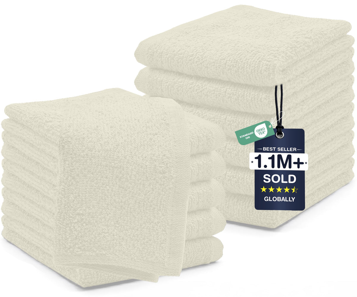 DAN RIVER 12 Pack Cotton Wash Cloths Set for Showering [12x12] Tan