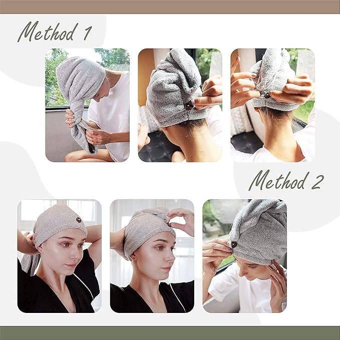 myHomeBody Hair Towel Wrap, Quick Drying Turban, Absorbent Cap – Gray