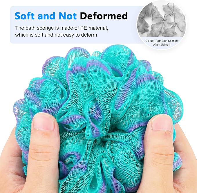 FORENEE Green and Purple Loofah on a Stick, PE Mesh Back Scrubber