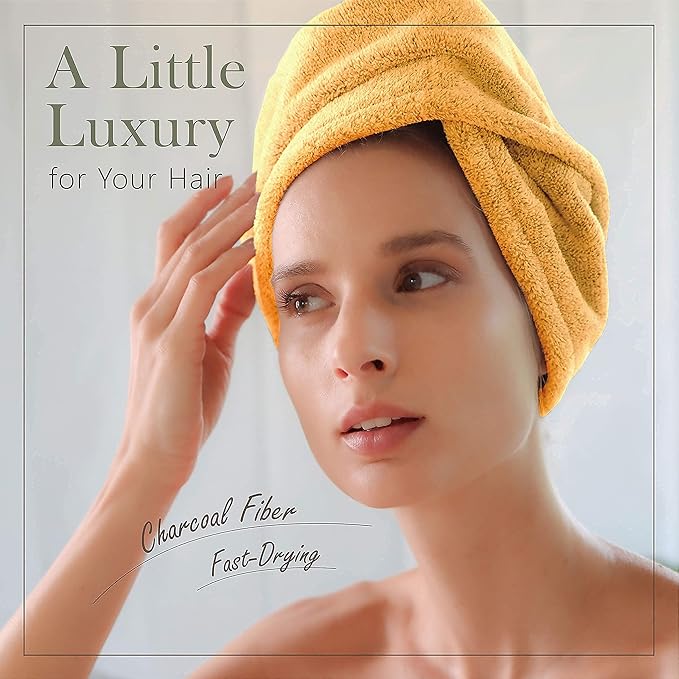 myHomeBody Hair Towel Wrap, Quick Drying Turban, Absorbent Cap – Mango