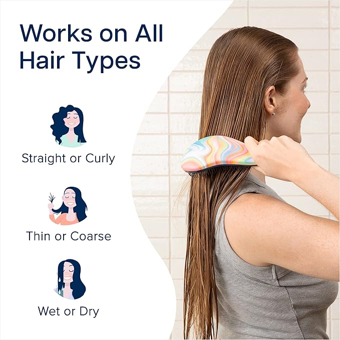 Crave Naturals Glide Thru Hair Brush - Detangler Brush for Curly, Straight, Wet or Dry Hair - Gentle Detangling Brushes for Adults, Kids, Toddlers - Hair Accessories for Women - 7.5x3" Soft Hazy Swirl