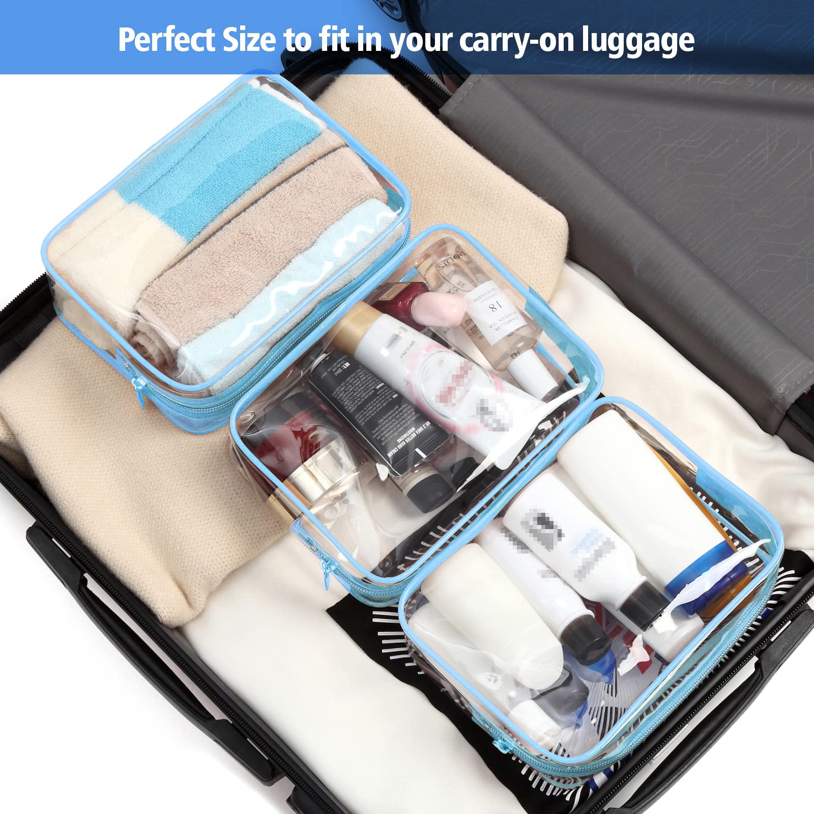 PACKISM TSA Approved Toiletry Bag - Clear Makeup Bag for Travel, Light Blue