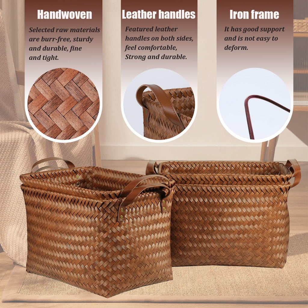 BROWNLILY Handwoven Clothes Basket Laundry Hampers Large Wicker Storage Baskets for Shelves Blankets Closet Storage Bins Car Bedroom Bathroom Organizers and Storage Bath (6, Brown)