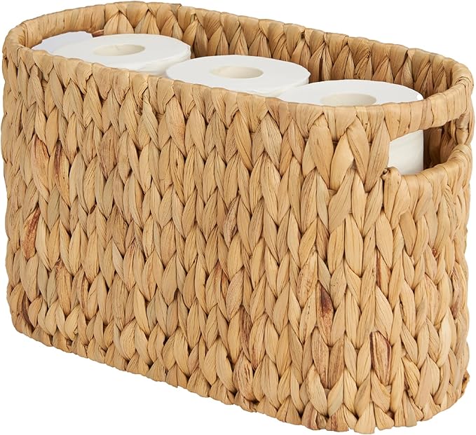 ELONG HOME Toilet Paper Storage Basket, Water Hyacinth Wicker Storage Holder for 6 Rolls Toilet Paper with Built-in Handles