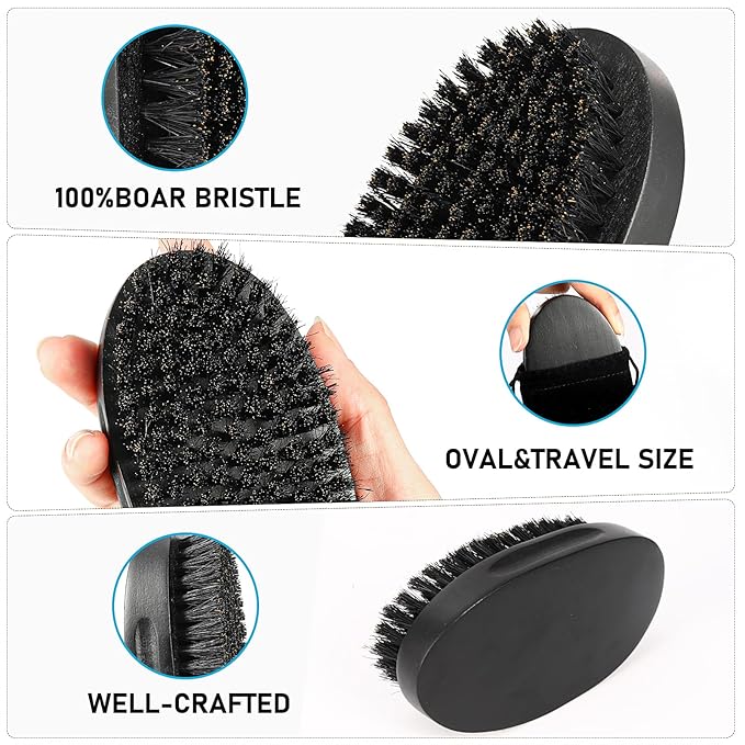 PHOGARY Beard Brush for Men, Beard Grooming Kit for Men Including Pure Boar Bristle Beards Brush Mustache Comb Scissors Travel Storage Bag