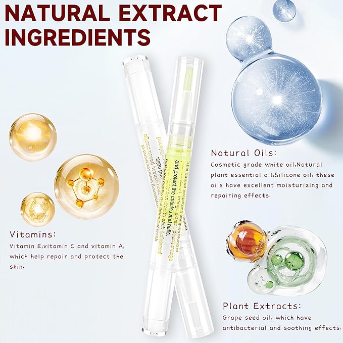 Foncomy Cuticle Oil Pens - 8 PCS Revitalizing Oil Pen with Soft Brush for Nail Care, Cuticle Softener to Prevent Dry and Cracked Nails with Nail File, Mixed Scents