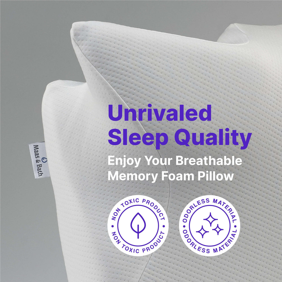 MAAS & BATH Ergo Z Pillow - 2-in-1 Ergonomic Pillow Made for Any Sleep Position, Breathable 100% Memory Foam, Inner Cover, Lightweight, Non-Toxic, Odorless Sleep-Friendly Support