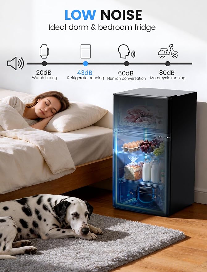 COWSAR 2.5 Cu.Ft Mini Fridge with Freezer, Double Reversible Door Compact Dorm Refrigerator with 2 Removable Shelves, Commercial Apartment Fridge for Bedroom, Office, Kitchen, Dorm, Black