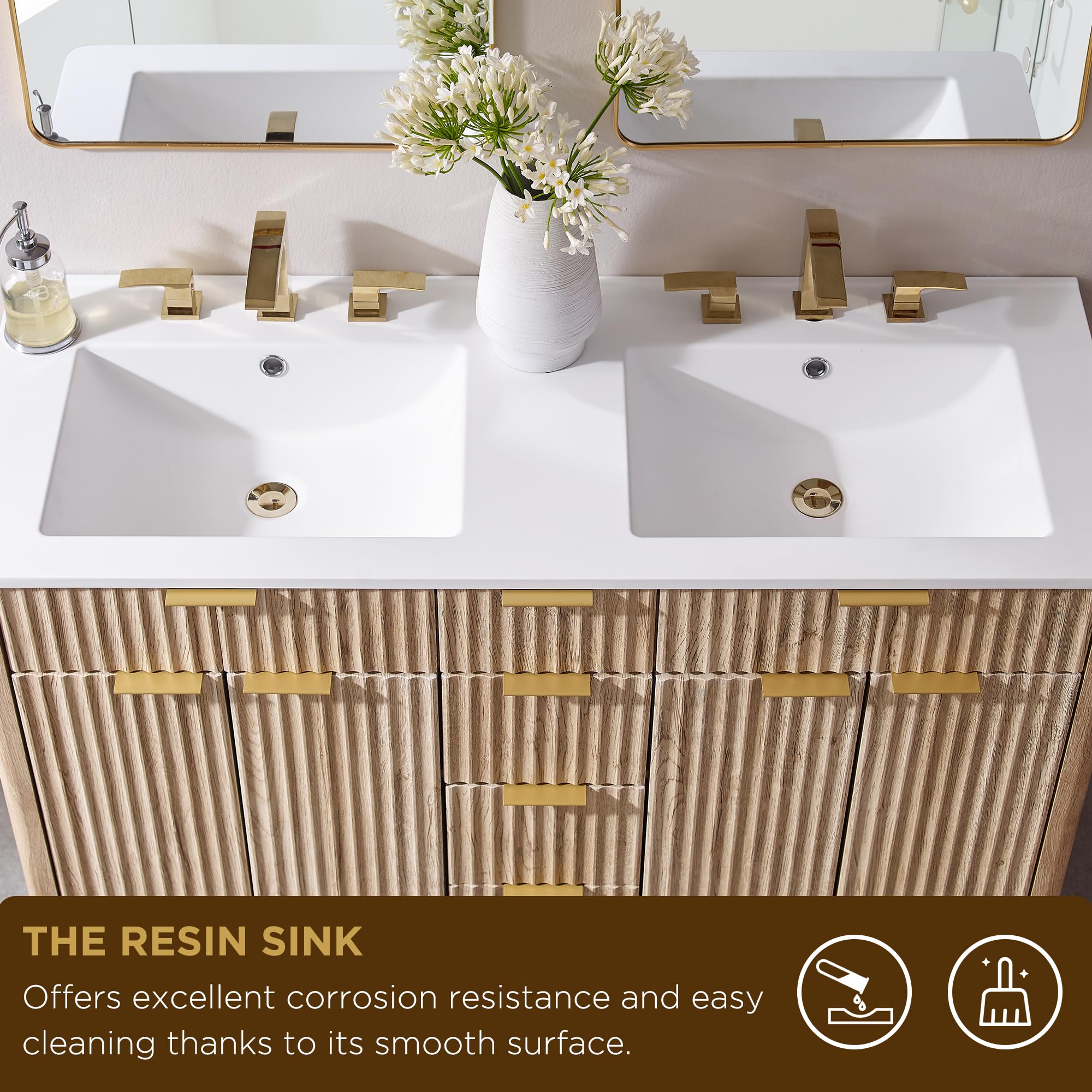 T4TREAM 48" Fluted Bathroom Vanity with Resin Sink Combo, Natural Oak
