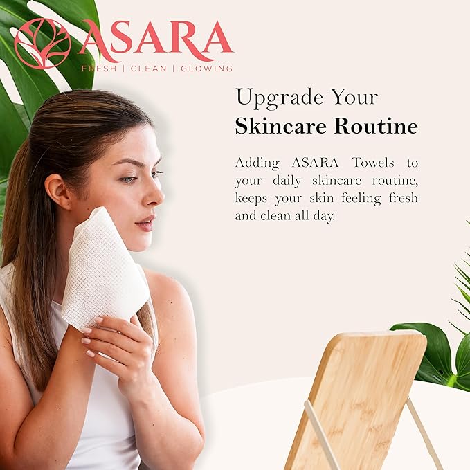 Clean Face Towels Disposable XL Facial Wipes | Add Water As a Makeup Remover | Sensitive Skin Face Towels | Organic Vegan Biodegradable - Clean Daily Towelettes | by Asara (50 Count)