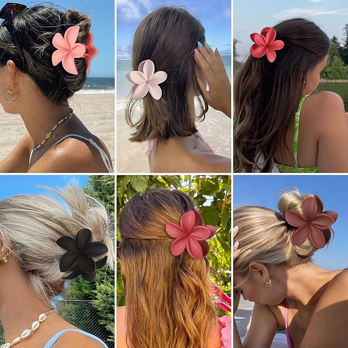 Sisiaipu Flower Hair Clips for Women 6 Pcs Hawaiian Large Claw Clips Plumeria Medium Hair Claw Clips for Thick Thin Hair Hibiscus Tropical Beach Hair Accessories for Women Girls and Girls-Red