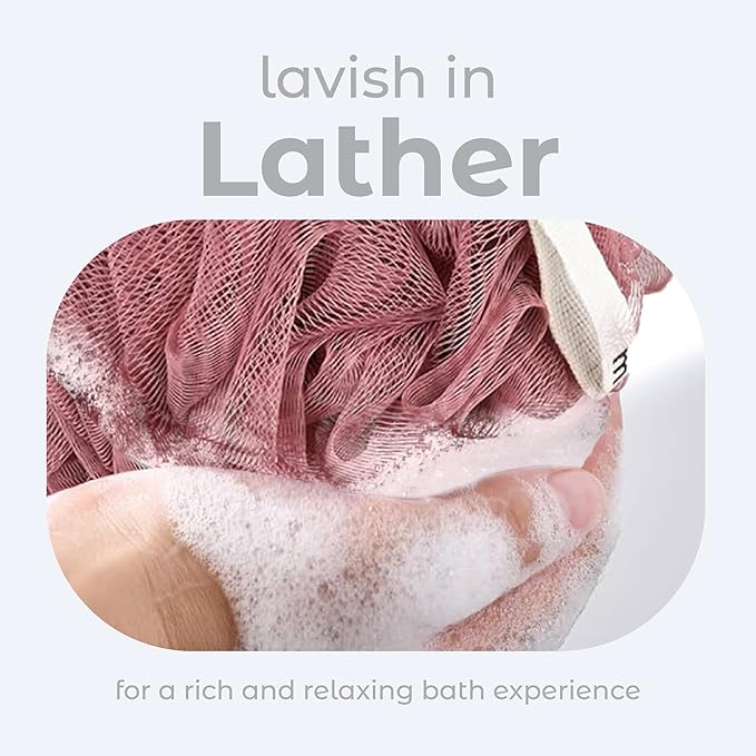 MainBasics Shower Loofah Sponge Pouf, Set of 3, Coral Reef