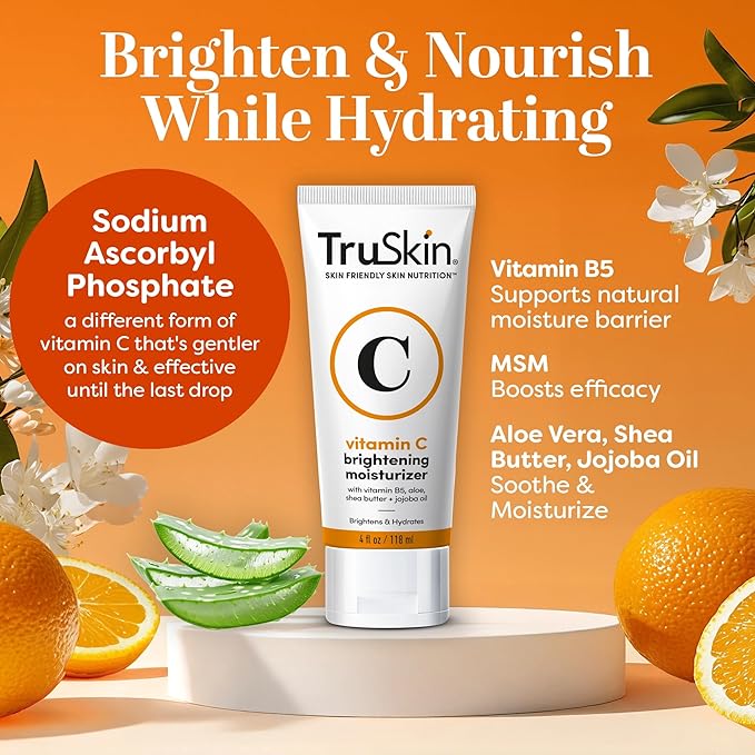 TruSkin Vitamin C Face Cream - Brightening & Hydrating Daily Moisturizer with Vitamin E, B5, Jojoba Oil & Green Tea - Smooth, Radiant-Looking Skin, 4 Fl Oz