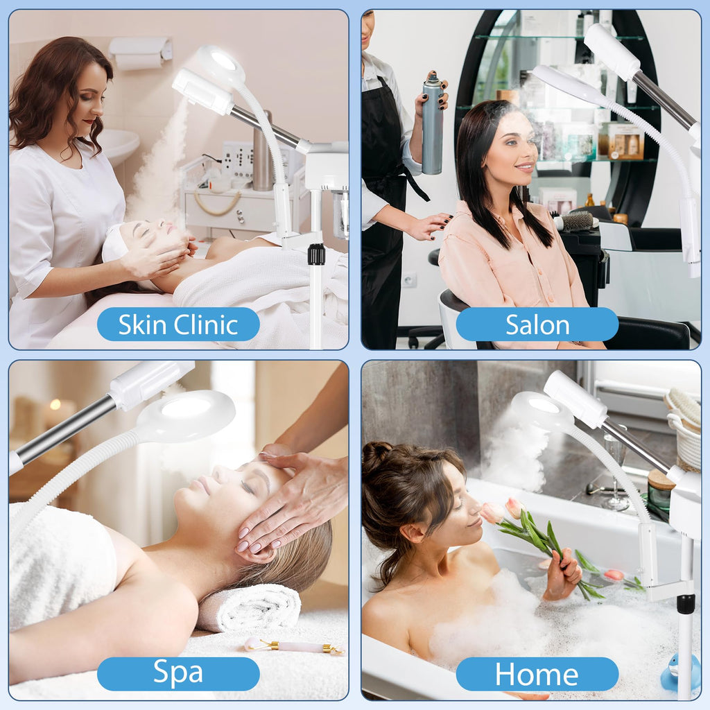 Saicool 2 in 1 Facial Steamer 5X Magnifying Lamp - Hot Ozone Spa Machine, Mist Face Salon Beauty Skin Care Equipment