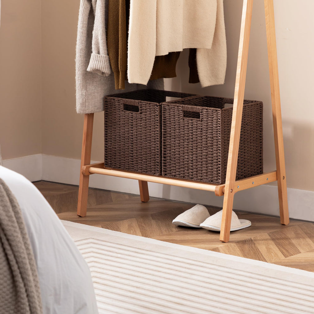 UBBCARE 3 Pack Wicker Basket, 11L×11H×10.5W inch Woven Paper Rope Storage Baskets for Shelves, Foldable Cube Storage bin with Handle, Storage Basket for Organizing & Decor, Brown