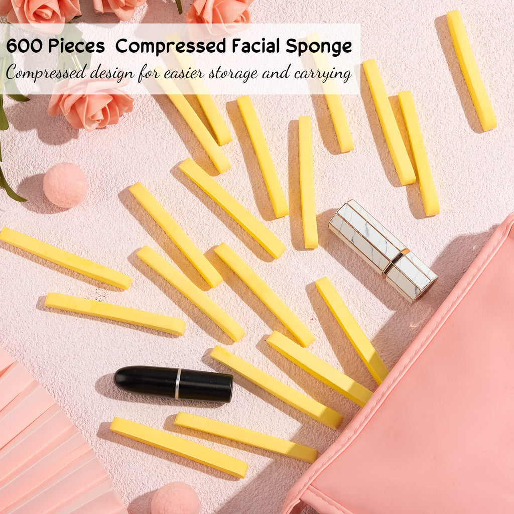 Foaincore 600 Pcs Compressed Facial Sponge Round Facial Sponge for Estheticians Face Sponges for Cleansing Makeup Removal Wash Pads Disposable Sponges for Women Spa Exfoliating (Yellow)