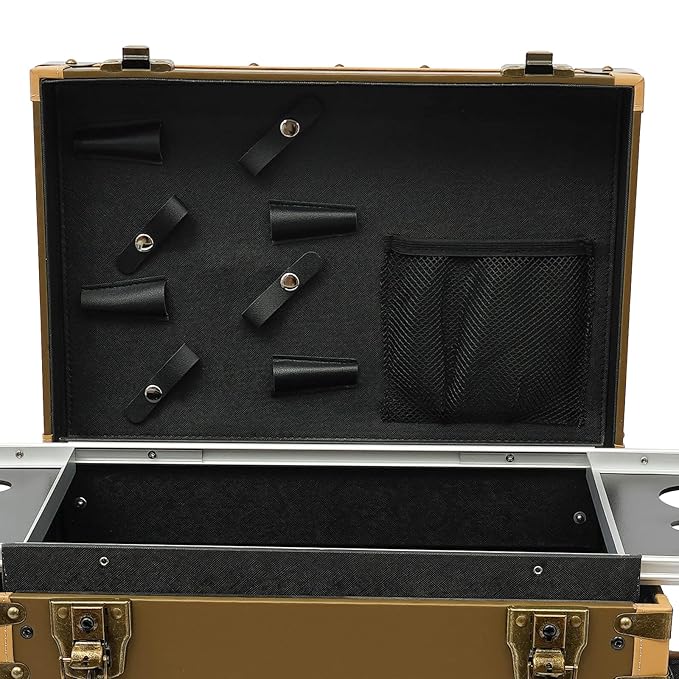 CNCEST Beauty Salon Luggage,Rolling Lockable Makeup Train Case Hairdressing Trolley Stylist Beauty Salon Cosmetic Luggage Travel Organizer Tool Box with Hair Dryer Holder (Gold)