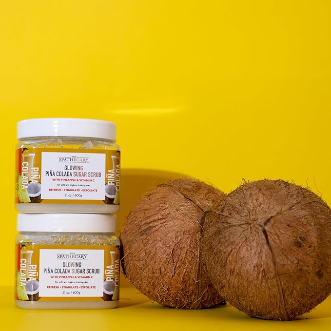 The Spathecary Pina Colada Sugar Scrub - Exfoliating & Hydrating Body Scrub With Pineapple and Vitamin C for Softer, Glowing & Brighter Smooth Looking Skin, Body Care Exfoliator & Cleanser, 21 oz