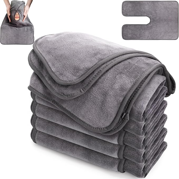 DEAYOU 6 Pack Facial Towels for Estheticians, U-Shaped Spa Towels for Facial, Soft Microfiber Massage Face Towels for Spa Steam, Barbers, Beauty Salons, Skin Care, SPA Centers, Split Design, Grey