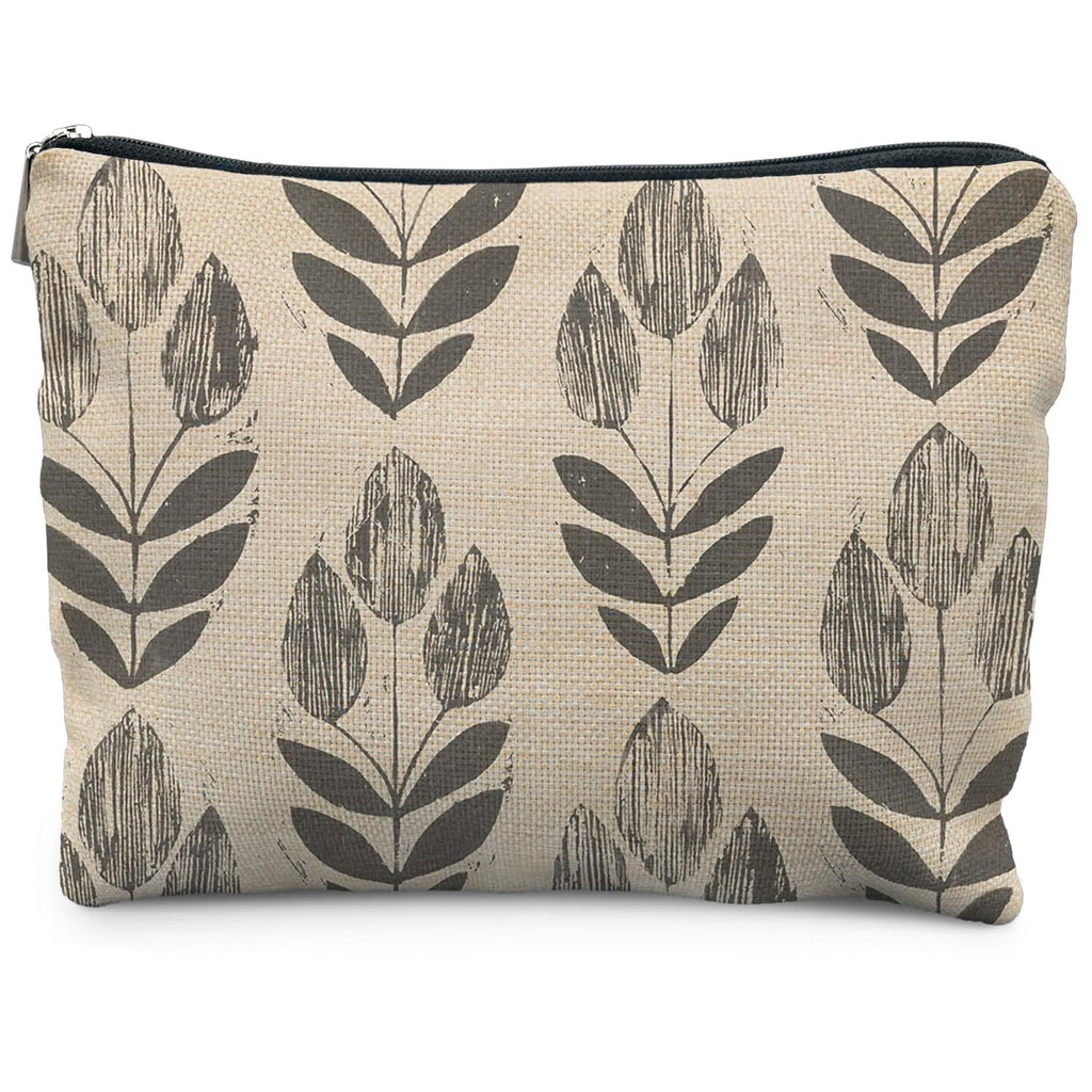 RYYCDOI Vintage Boho Beige Floral Makeup Bag, Modern Farmhouse Green Tulip Flower Cosmetic Bags for Women, Contemporary Leaf Botanical Zipper Makeup Pouch