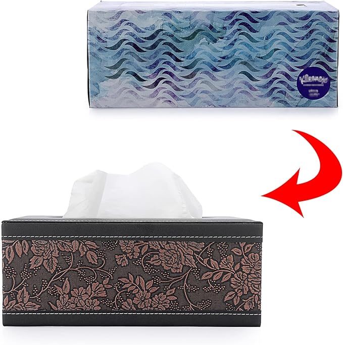 Sumnacon Tissue Box Cover Rectangule Leather Tissue Box with Magnetic Bottom,Stylish PU Tissue Box Holder for Bathroom Toilet Bedroom Living Room Desk Table Office Car