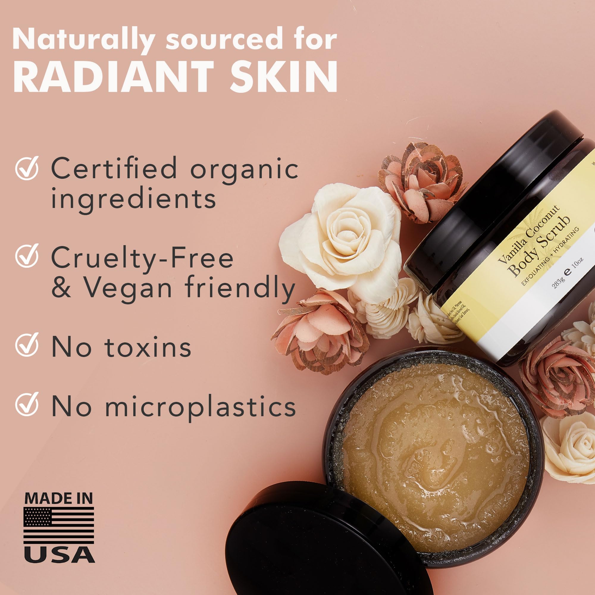 Organic Vanilla Coconut Body Scrub - USA Made Sugar Scrub