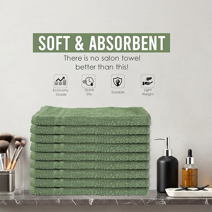 STF Linen 24 Pack Green Hand Towel 100% Cotton Spa Towel – 16x26 inches Highly Absorbable Facial Towels Gym, Hair Towel and Face Towel Bulk Small Towels (Not Bleach Proof)