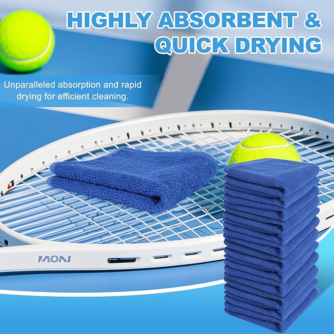 12 Pack 100% Cotton Wash Cloth, 12x12 Inch Highly Absorbent and Soft Feel Fingertip Towels, Machine Washable Washcloths for Bathroom, Gym, Hotel, Spa and Kitchen, Blue