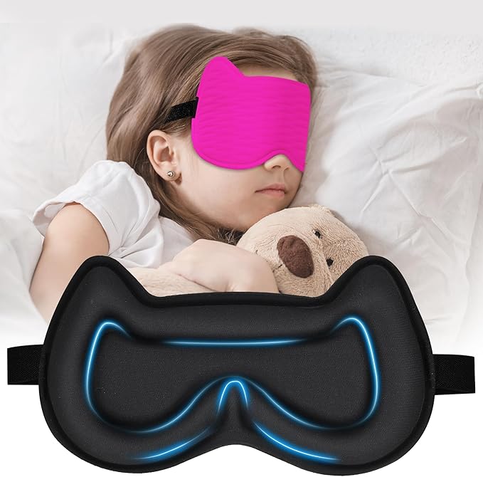 Kids Sleep Mask for Sleeping – Soft 3D Contoured Eye Mask for Kids, Comfortable No-Pressure Eye Cover with Memory Foam for Travel, Naps & Airplane, Boys & Girls (Rose Red)