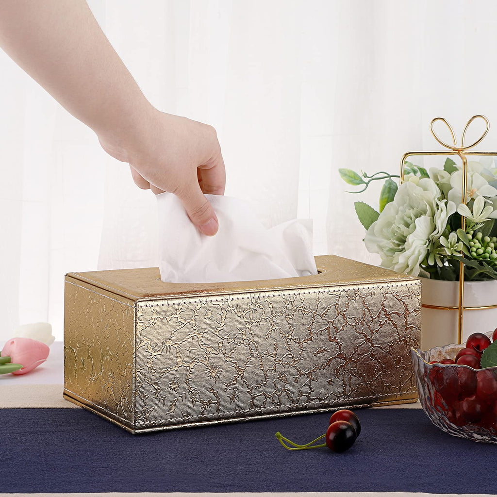 Sumnacon Rectangular Tissue Box Cover - Stylish Tissue Box Holder with Magnetic Bottom, Decorative Tissue Box for Vanity Dresser Night Stand Table Countertop (Gold, Medium)