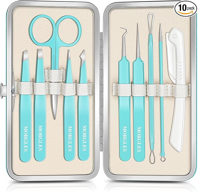 Tweezers for Women Facial Hair, 10 in 1 Pimple Popper Tool Kit