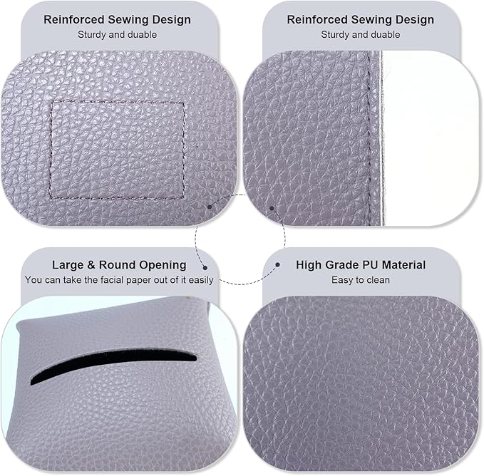 PENGLONG Tissue Box Cover 5X5X5'' PU Leather Tissue Holder Square Tissue Cube Box Organizer for Bathroom Vanity Countertop, Car, Night Stands, Office, Home, Kitchen (2Pack, Light Bray Purple)