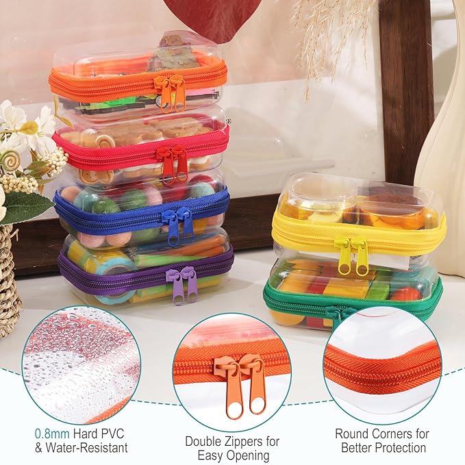 Sanwuta 6 Pcs Clear Hard Zipper Case Plastic Zipper Pouches Transparent Makeup Bag Pencil Case Pouches Toiletry Diaper Bag for Travel Toy Storage Organizer Bins