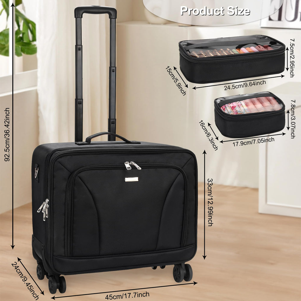 MONSTINA Rolling Makeup Train Case, Cosmetology Case on Wheels Makeup Artist Bag Professional Cosmetics Beauty Hairdresser Bag Hairstylist Cosmetic Bag with 4 Bags Extra Large Makeup Bag with Wheels