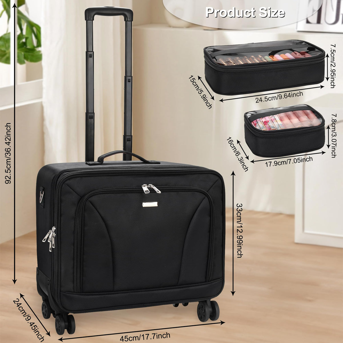MONSTINA Rolling Makeup Train Case, Cosmetology Case on Wheels Makeup Artist Bag Professional Cosmetics Beauty Hairdresser Bag Hairstylist Cosmetic Bag with 4 Bags Extra Large Makeup Bag with Wheels