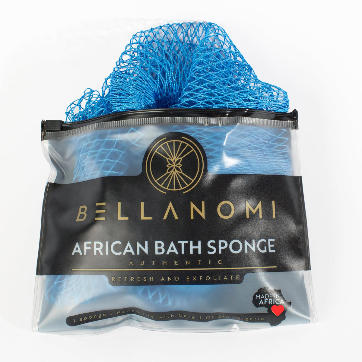 BELLANOMI African Exfoliating Net Sponge, Authentic, Ethically sourced from Nigeria, 45 inches Long, Back Scrubber for Daily use (Seafoam)