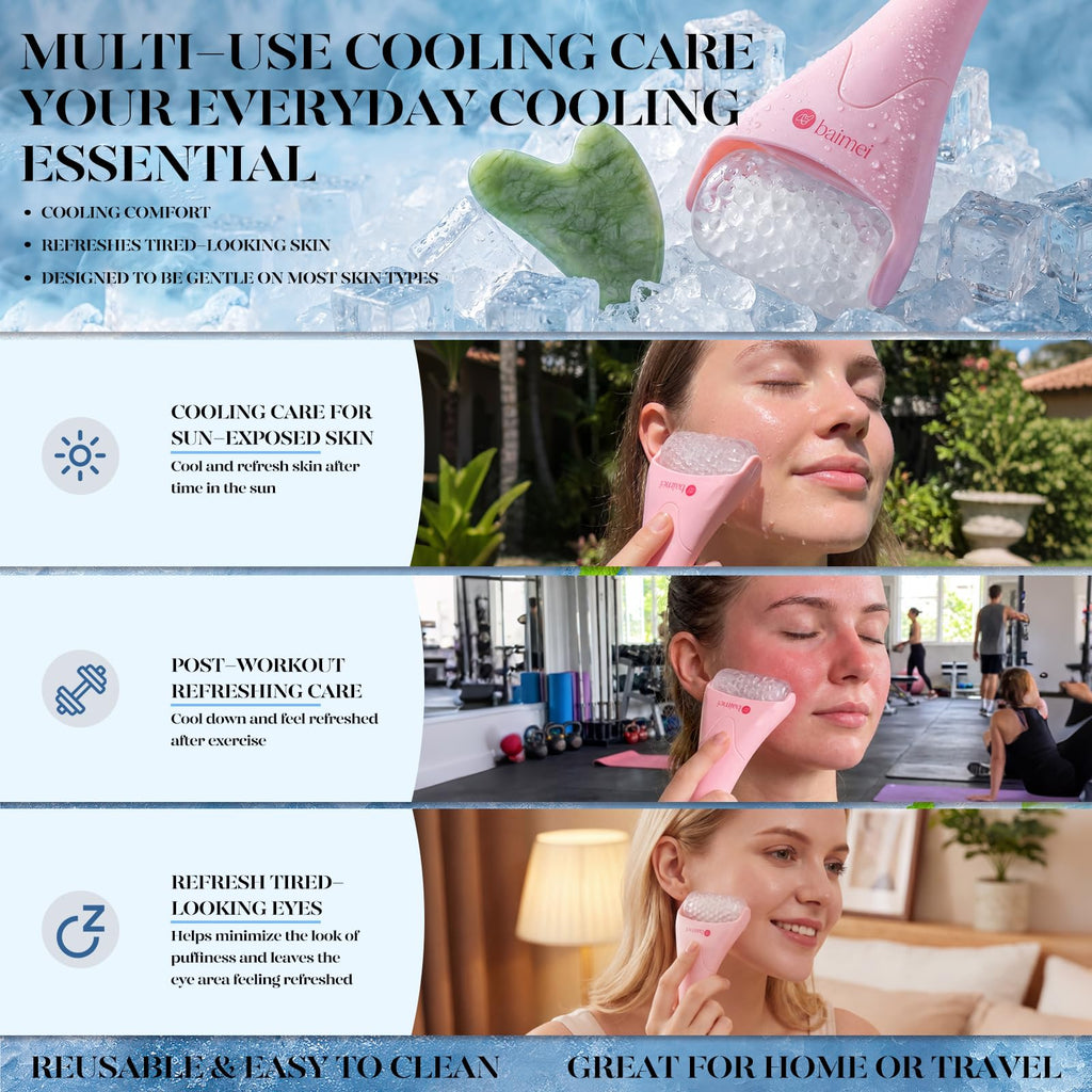 BAIMEI IcyMe Ice Roller for Face & Gua Sha Set, Depuff & Migraine Relief