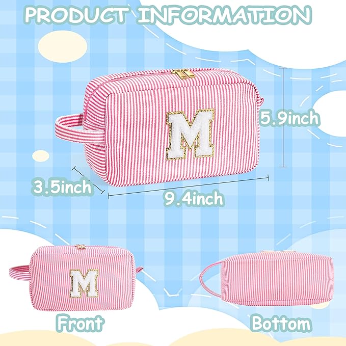YOOLIFE Makeup Bag for Women Teen - Easter Gifts for Women Teens Girls Kid, Easter Basket Stuffers | Personalized Initial Makeup Bag, 8 9 10 11 12 13 14 15 Year Old Girl Birthday Gift for Her Pink K