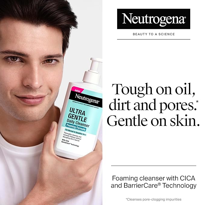 Neutrogena Ultra Gentle Foaming Facial Cleanser, Daily Face Wash for Sensitive Skin, Gently Removes Dirt, Oil & Makeup Without Over-Drying, Fragrance-Free, 12 fl. oz
