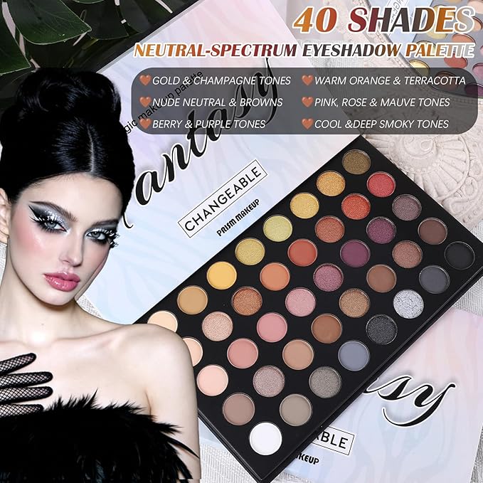Professional Neutral Smokey Eyeshadow Makeup Palette, Matte Shimmer Metallic Black Grey Dark Goth Eye Shadows for Halloween, Pigmented Warm Smoky Naked Nude Rosy Gold Brown Pallet Daily Make Up Kit