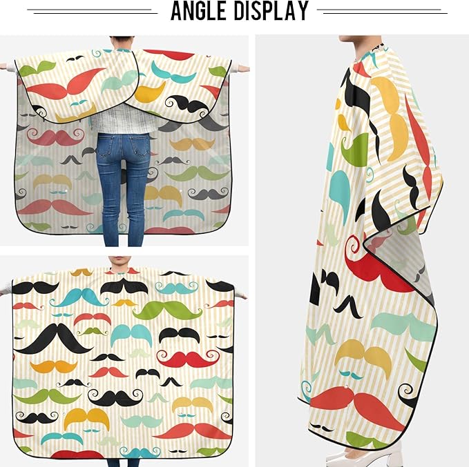 visesunny Colored Mustache Vintage Style Barber Cape Anti-Static Hair Cutting Cape with Snap Closure Professional Salon Polyester Beard Shaving Bib Water-Resistant Hairdressing Cape Adjustable Snap